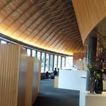 東京の新装された虎屋赤坂店の喫茶室でお茶をいただきました。　　・菊どんと活けて新装せし老舗(和良)