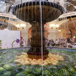 グム百貨店では西瓜とメロンを噴水の水に浮かべて冷やしていました。　　・噴水の水に西瓜を浮かばせて（和良）