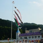 レオマワールドの空に五月鯉が泳いでいました。　　　　　　　　　　　　・連休の子らの楽園五月鯉(和良)