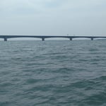 河口には開通したばかりの高速道路のサンライズ大橋がありました。　・出来立ての河口橋も見船遊(和良)