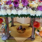 釈迦の誕生日に石井町の浄土寺では花御堂が飾られていました。　　　　　・花御堂花材十五種書き連ね（和良）