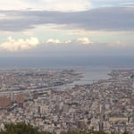 アルゼンチンの友人を案内して眉山頂上から徳島市を一望しました。　　　　　　・秋晴や徳島平野一望に（和良）