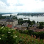 エステルゴム大聖堂の接骨木の花咲く岸辺からドナウが見えました。　　　・接骨木の花咲く岸にドナウ見る（和良）