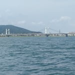 吉野川に架かるしらさぎ大橋と眉山が遊船からはっきりと見えました。　・徳島は水の都と船遊(和良)