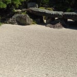 石庭の砂の綺麗な箒目が秋の日差に浮かび上がっていました。　・石庭の箒目しかと秋日指す（和良）