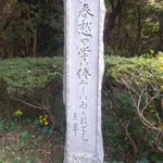 眉山山頂の松本巨草さんの句碑の周りは草が刈られていました。　・句碑の辺の綺麗に刈られ石蕗の花（和良）