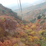 寒霞渓のロープウエイから見た下界は紅葉に埋まっていました。　　・ゴンドラの下界紅葉の大斜面（和良）
