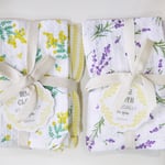 お花柄とストライプの2枚組ふきんです。　30x30cm　綿100%　￥418