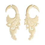 White Wood Flower Circle Drops Tribal Earrings OGE-009