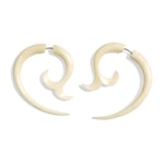 White Wood Whale Tail Spiral Flower Tribal Earrings OGE-005
