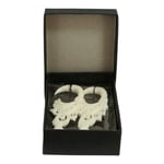 White Wood Flower Circle Drops Tribal Earrings OGE-009