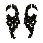 Black Wood Flower Circle Drops Tribal Earrings OGE-010