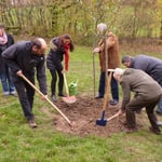 Nun helfen weitere Vorstandsmitglieder beim Schaufeln mit.