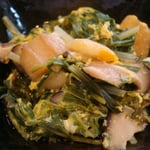 水菜と麩の卵とじ エネルギー；35キロカロリー　　タンパク質；2.5㌘　　塩分；0.5㌘