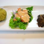 前菜三種  エネルギー；150㌔㌍　タンパク質；4.0㌘　塩分；0.6㌘