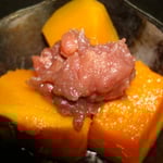 かぼちゃのいとこ煮 エネルギー；72㌔㌍　　タンパク質；1.5㌘　　塩分；0.3㌘