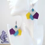 B.O. FORMIDABLE modèle n°12 Cuirs argent irisé/jaune/turquoise/améthyste, losange turquoise