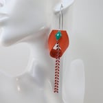 VENDUES ! B.O. B.O. FORMIDABLE modèle ANNIE Cuir orange, breloque losange vert prasin et chaine épis rouge