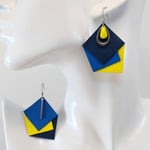 VENDUES ! B.O. FORMIDABLE modèle CLAUDINE Cuirs bleu canard/bleu cobalt/jaune, breloques goutte et barre inox et goutte jaune