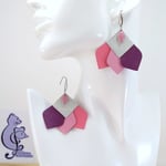 B.O. FORMIDABLE modèle n°12 Cuirs argent irisé/rose/rose dragée/prune, losange rose