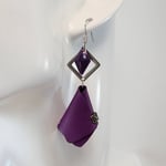 VENDUES ! BO FORMIDABLE modèle VAL cuir améthyste, breloques inox carré, losange prune et carré diamant laiton noir