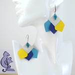 B.O. FORMIDABLE modèle n°12 Cuirs argent irisé/turquoise/bleu marine/jaune, losange turquoise