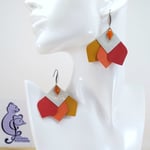 VENDUES ! B.O. FORMIDABLE modèle n°12 Cuirs argent irisé/moutarde/orange/rouge, losange orange