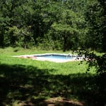 La piscine du Pigeonnier est dans une clairiere au milieu des bois 