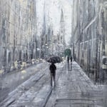 Gregory Prestegord, "Walking Towards City Hall", 24" x 24”, oil on canvas