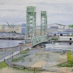 Shushana Rucker, "Above the Navy Yard", 6” x 6”, oil on panel