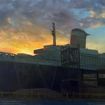 Brad Davis, "Sunrise Over the S.S. United States", 12" x 18", oil on panel
