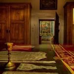 Die Sakristei mit Blick auf den Altar der Chorkapelle