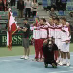 Österreichs Mannschaft beim Abspielen der Hymnen