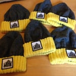 very lovely hats knitted for us by Cliftonville ladies who also gave us a tea urn - badges very kindly and beautifully screen printed by Resort Studios. 