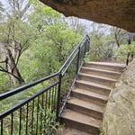 professional electrostatic spray painting of handrails for bush walking track in Katoomba Blue Mountains by Alpha Coatings