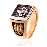 Ein Wappenring aus Rot- und Weissgold in Cushion-Form, aus der Herrenschmuck-Kollektion Klassik, gefertigt von der Goldschmiede Obsession. 