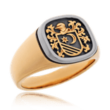 Ein klassischer Wappenring aus Rot- und Weißgold, individuell nach Kundenwunsch von der Goldschmiede Obsession angefertigt. 