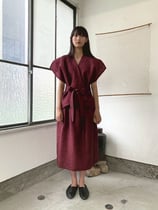 リネンウール前合わせベスト付きワンピース