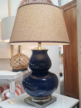 "Matisse" Large Blue Ceramic Lamp with Woven Shade