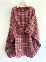 赤チェックゆったりポンチョ