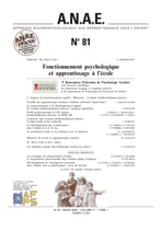 ANAE N° 81 - Fonctionnement psychologique et apprentissage à l’école