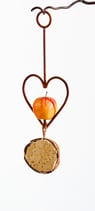 Heart apple bird feeder in rustic steel with premium grade mealworm half coconut
