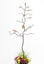 Oval leaf bird feeder tree bird feeding station with 7 patinated coloured stainless steel leaves. Unusual bird feeder, handmade in the UK