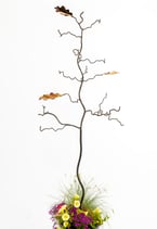 Bird feeder tree bird feeder stand with 3 colourful stainless steel oak leaves. Family tree, iron and steel wedding anniversary gift.