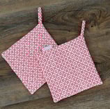 Topflappen weiss-rot kleine Blumen