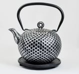 Gusseisen Kanne Silber-Schwarz mit Untersatz 1l