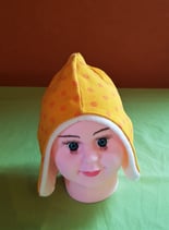 Ohrenmütze gelbe Punkte/weiß KU 38/40