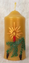 Bienenwachskerze Weihnachts-Stumpen mit Adventzweig, 4x8,5cm