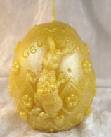 Bienenwachskerze großes Osterei mit Hasen, goldfarben