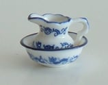 Blue & White Patterned Porcelain Washbowl and Jug